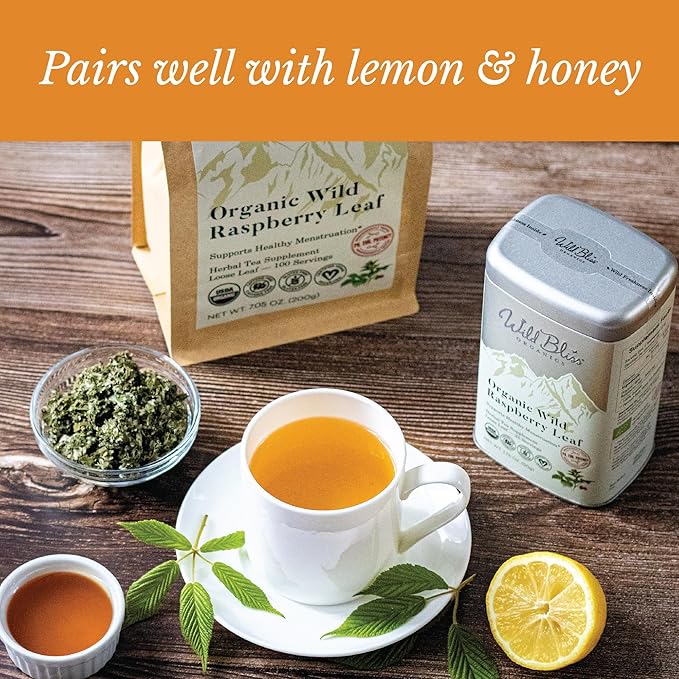 Wild Bliss Organic Red Raspberry Leaf Tea Pregnancy and Menstrual Support - Loose Leaf Herbal Tea - 1.76 Oz - 25 Servings - Bloomnest