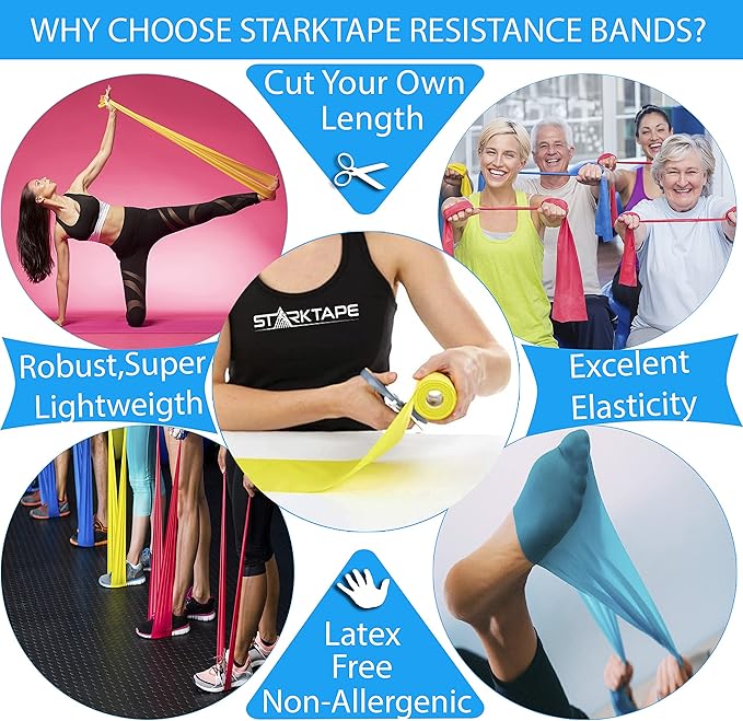 Resistance Bands Professional 8,16, 25, 50 Yards Bulk Rolls. Latex-Free Elastic Physical Therapy Band. No Scent, No Powder - Perfect for Home Exercise, Yoga, Pilates, Gym, Rehab, Workout - Bloomnest