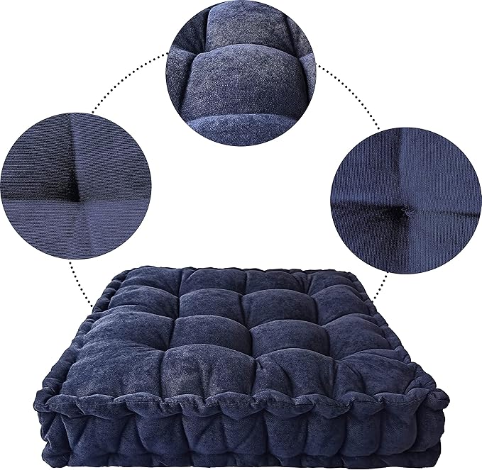 Verpert Floor Pillow 25x25 Inch Square Meditation Cushion Floor Seating for Adults Oversized Tufted seat Cushion Reading Nook for Kids, Yoga Meditation Pillow for Sitting on Floor (Navy)