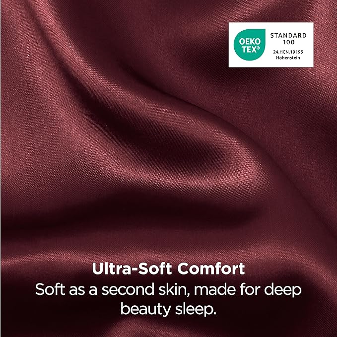 Bedsure Satin Pillowcase for Hair and Skin Standard - Burgundy Silk Pillowcase 2 Pack 20x26 inches - Satin Pillow Cases Set of 2 with Envelope Closure - Bloomnest