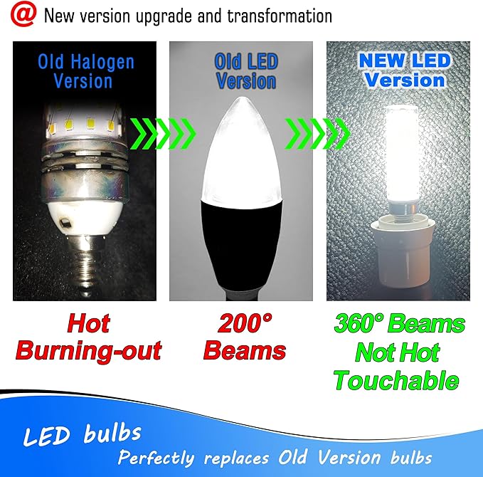 E12 100 Watt Equivalent LED Candelabra Bulbs 10W 6000K Daylight White 1200lm 120 Volt C7 T6 E12 LED Pendant Lights for Chandelier Ceiling Fan Corn Light Bulbs Salt Lamp, Non-dimmable, 4 Pack - Bloomnest