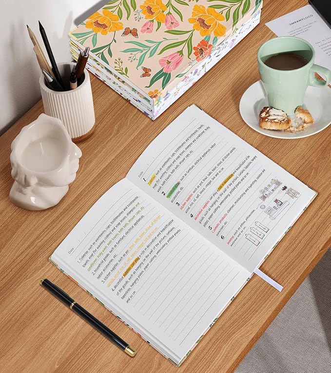 Lined Journal Notebook for Women, A5 Hardcover Leather Journaling Notebooks for Writing, 200 Pages Travel Journal, College Ruled Notebook for Work School, Note Taking 5.75'' X 8.38'' Yellow Floral - Bloomnest