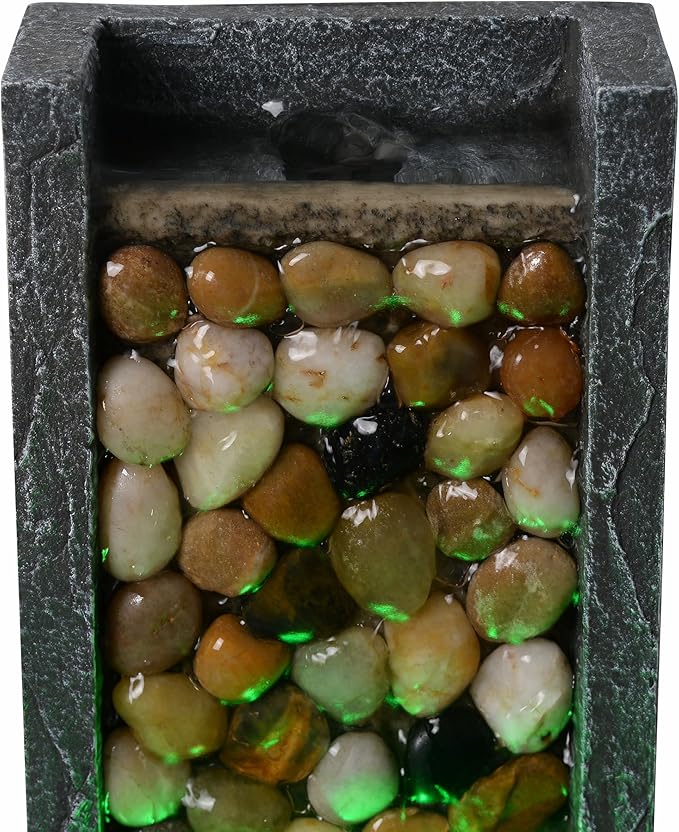 Kalona Tabletop Waterfall Fountain Pebble Indoor Water Feature with Coloured LED Lights for Home, Office & Desk Decor - Soothing Sound Small Relaxing Fountain(24367A) - Bloomnest