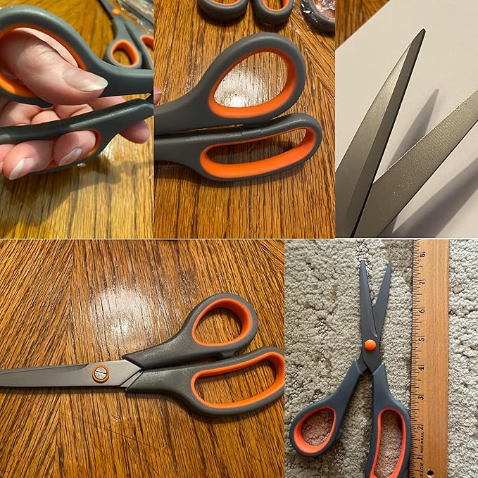 Scissors, Rkqoa 8" All Purpose Titanium Scissor Set of 3 Pack - 2.5mm Thick Sharp Scissors Bulk for Office School Sewing Craft Supplies, Classroom Must have, Teacher/Class Shears, Right/Left Handles - Bloomnest
