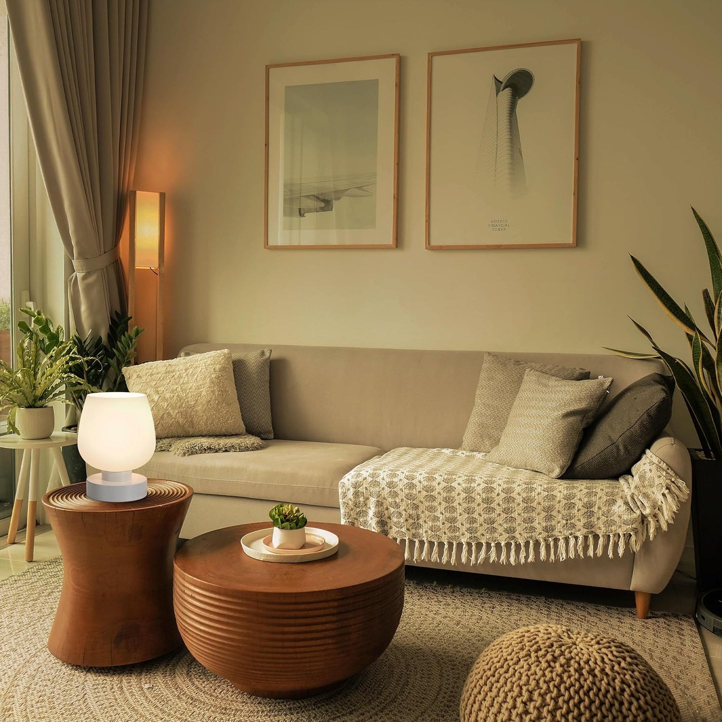 Cordless Bedside Lamp, Portable Rechargeable Table Lamps for Bedroom for Night Stands, Touch Stepless Dimmable Desk Lamp, Warm LED Bulb, Round Shape, 1 Set, White