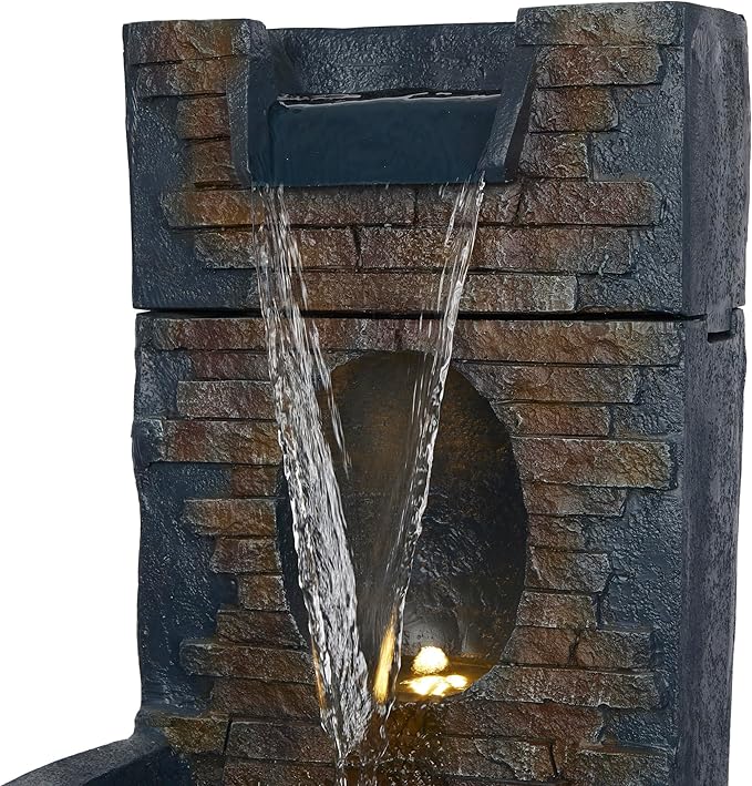 Alpine Corporation TZL398 40" Stone Wall Cascading Fountain with LED Lights, Elegant Outdoor Water Feature for Garden, Patio, Backyard & Home Decor, Relaxing Waterfall Fountain, Gray - Bloomnest