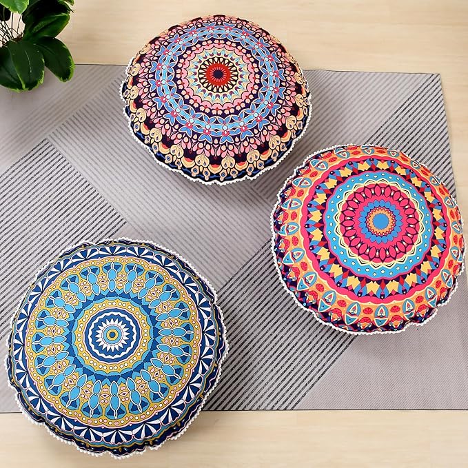 32 inches Meditation Floor Cushion for Adults, 2 Pack Round Large Thick Floor Pillow, Memory Foam Filling, Blue - Bloomnest