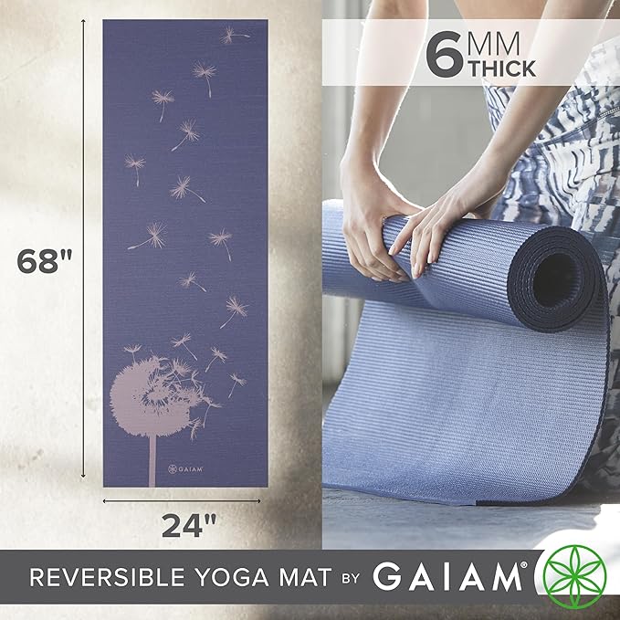 Gaiam Yoga Mat - Premium 6mm Print Reversible Extra Thick Non Slip Exercise & Fitness Mat for All Types of Yoga, Pilates & Floor Workouts (68" x 24" x 6mm Thick) - Bloomnest