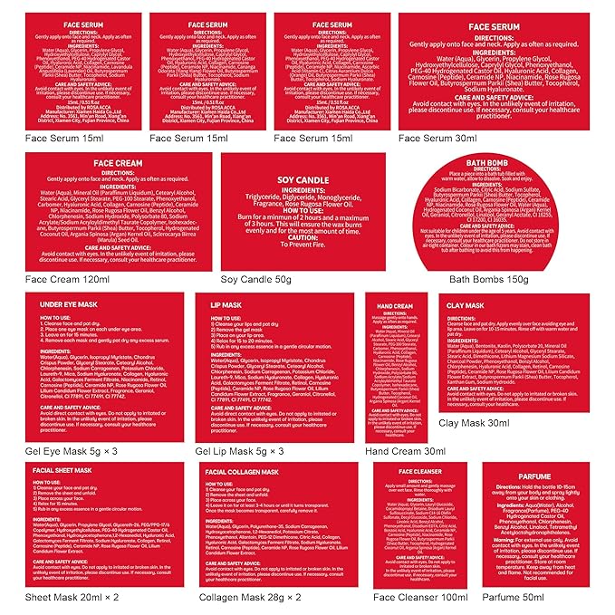 33 pcs Valentines Day Gifts for Women, Red Rose Spa Bath & Body Gift Set, Face Sheet Mask Skin Care, Hydrogel Mask, Lip Gloss, Cosmetic Bag, Serum, Necklace, Cleanser, Gua Sha, Mother Day, Birthday - Bloomnest