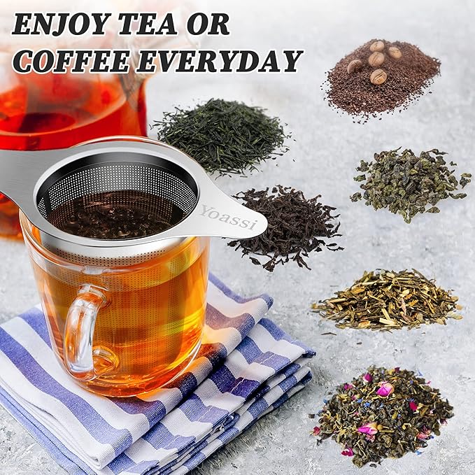 Extra Fine 18/8 Stainless Steel Tea Infuser Mesh Strainer with Large Capacity & Perfect Size Double Handles for Hanging on Teapots, Mugs, Cups to Steep Loose Leaf Tea and Coffee - Bloomnest