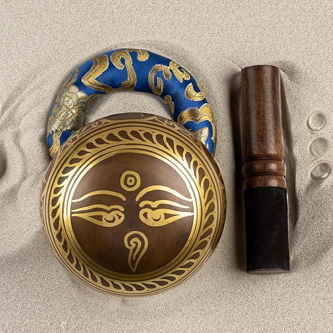 Tibetan Singing Bowl Set with Fabric Gift Case - Sound Bowl Meditation Set - Meditation Bowl - Handcrafted in Nepal - Sound Healing Instrument - For Sound Bath, Reiki Supplies, Meditation Accessories