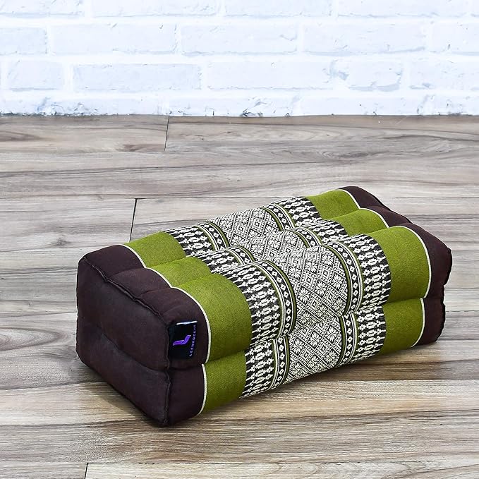 Leewadee Yoga Block β Floor Cushion for Yoga Practice, Meditation Seat Cushion for Workouts Filled with Kapok, 14 x 7 x 5 inches, Brown Green - Bloomnest