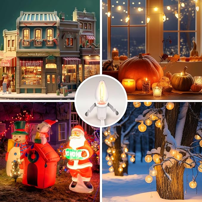 2 Sets Accessory Cord with 2 LED C7 Light Bulb, 5Ft Salt Lamp Cord Replacement with On/Off Switch Plugs E12 Socket for Halloween Pumpkin, Christmas Village House, Holiday Decorations and Crafts