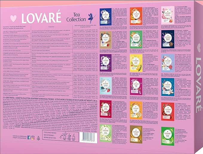 LOVARE Tea Bags Variety Pack - Made in Ukraine - Black and Green, Floral Berry, Mixed Blend, Herbal Blend Assorted Collection - Tea Sampler - Gift Sets for Tea Lovers (90 Bags - 18 Tastes) - Bloomnest