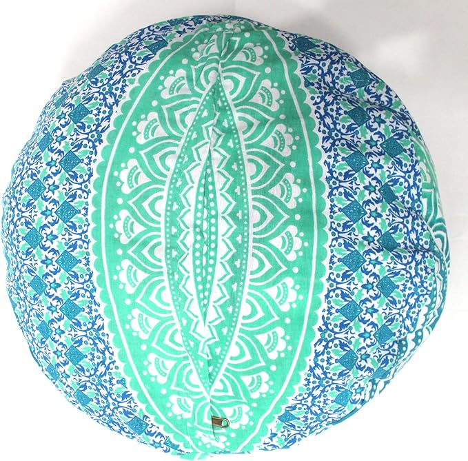 INDIAN CRAFT CASTLE ICC Mandala Barmeri Large Floor Pillow Cover Cushion Meditation Seating Ottoman Throw Cover Hippie Decorative Zipped Bohemian Pouf Ottoman Cases Green Ombre 16" Round - Bloomnest