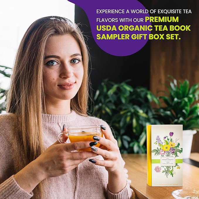 Premium Organic Tea Bag 80 Pack Sampler Designer Tin Book Gift Set 10 Per Flavor Assorted Variety Exotic Fruit Herbal Black And Green Teas Individually Wrapped (8 Flavors) - Bloomnest