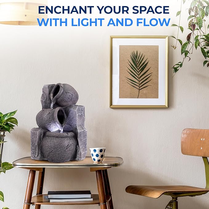 SereneLife Tabletop Water Fountain, Home Decor Soothing Sound Machine with Automatic Pump, Zen Relaxing Decor for Meditation, Perfect Holiday Thanksgiving Christmas Gift, 10.6" Tall