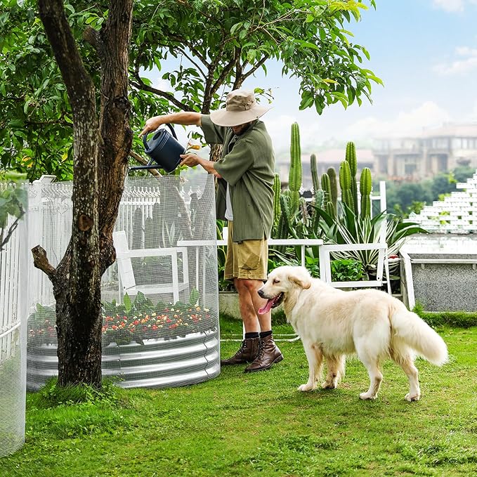Land Guard 4×4×3ft Galvanized Raised Garden Bed Kit, Round Galvanized Planter Raised Garden Boxes Outdoor, Large Metal Raised Garden Beds for Vegetables, Silver - Bloomnest