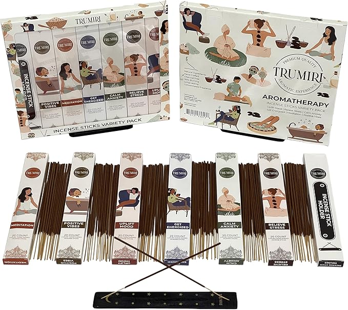 Aromatherapy Incense Sticks - Total 120 Insence-Sticks (20 Insense x 6 Inscents) - Inciensos Aromaticos para La Casa Aroma Incents for Positive Vibes Meditation Stress Relief + Incense Holder - Bloomnest