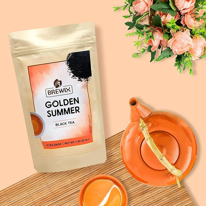 BREWIX, Darjeeling Golden Summer Tea From Himalayas (22 Pyramid Tea Bags) | High Grown in the Himalayas | Long Leaf Tea, Packed in Resealable Ziplock Pouch - Bloomnest