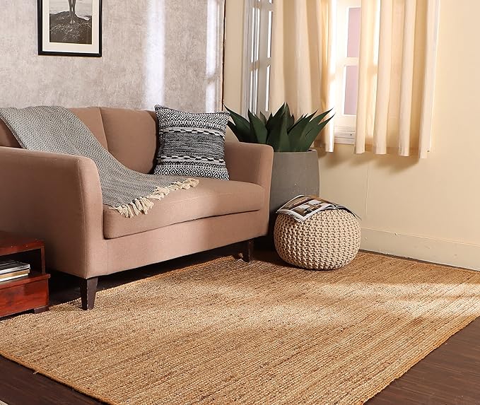 REDEARTH Round Pouf Ottoman - Cable Knitted Boho Poof - Home Décor Cord Pouffe Handmade Circular Footrest for Living Room - Bedroom - Kids Bedroom - 100% Cotton Pouf (19.5"x19.5"x14") - Ivory - Bloomnest