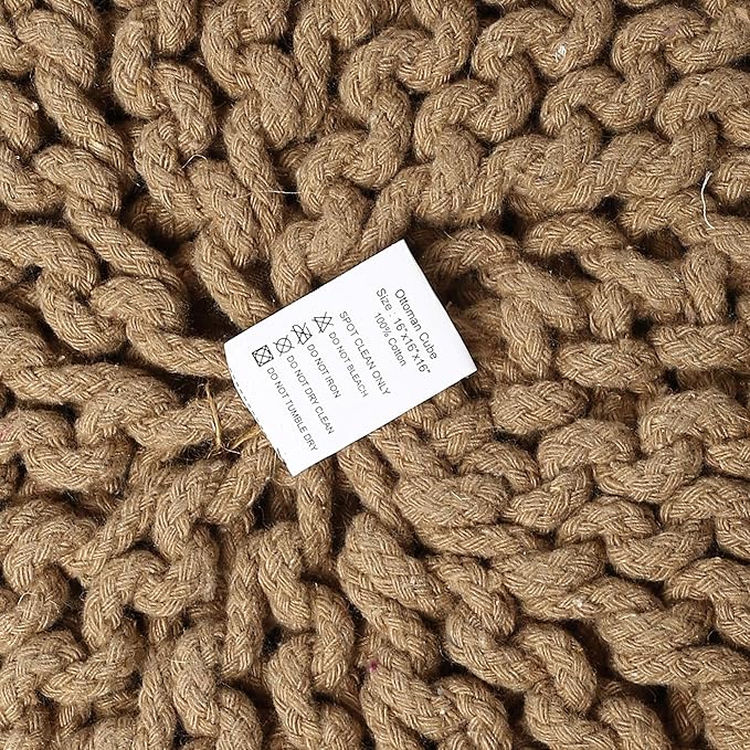 REDEARTH Pouf Ottoman - Cylindrical Knitted Poof - Cord Boho Pouffe - Cotton Round Foot Stool Puff for Home Decor - Living Room - Nursery - Bedroom - Patio - Lounge (16" x 16" x 16") - Beige - Bloomnest