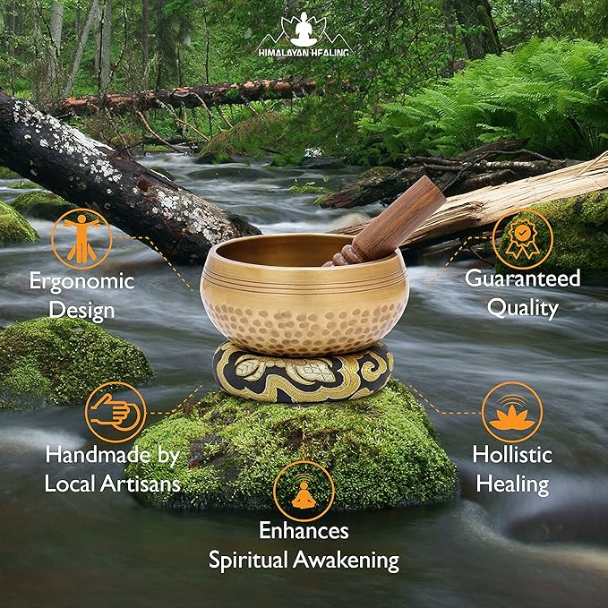Tibetan Singing Bowls Set~ Meditation Sound Bowl hand Hammered in Nepal For Yoga, Meditation, Mindfulness, Healing & Chakra balancing~ (4 inch (Black Cushion)) - Bloomnest