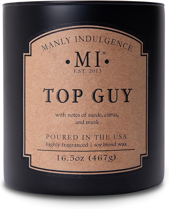 Manly Indulgence Top Guy Scented Candles for Men, 2 Wick, 16.5 oz, Premium Soy Blend Wax, 60H Burn, Candles for Home Scented - Made in The USA - Bloomnest