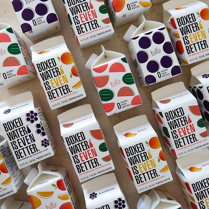 Mini Watermelon Boxed Water 8.5 oz. (24 Pack) – Better Than Premium Plastic, Plant-Based Cartons, BPA-Free, Refillable, Lunchbox Ready - Bloomnest