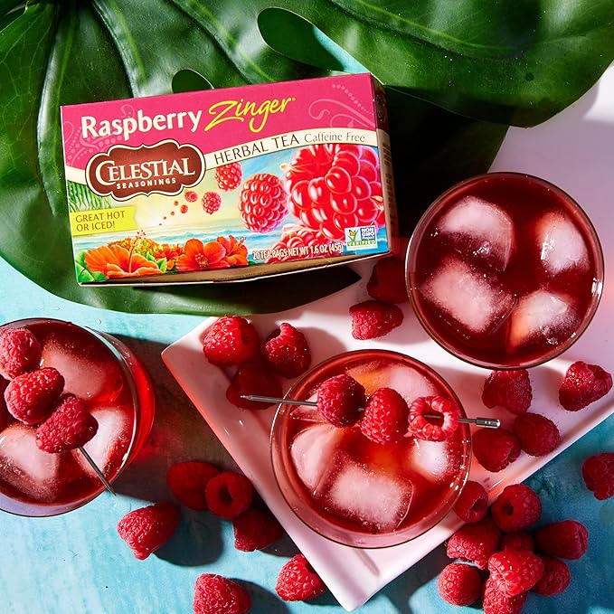 Celestial Seasonings Raspberry Zinger Herbal Tea, Caffeine Free, 20 Tea Bags Box, 6-Pack - Bloomnest