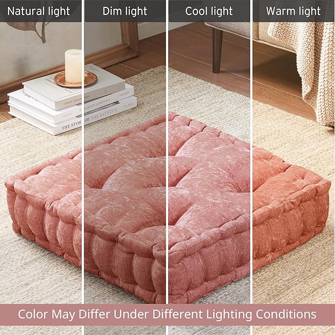 Intelligent Design Azza Floor Pillow, Large Seat Cushions for Adults, Floor Pillow for Meditation or Yoga, Lustrous Chenille Tufted, Scalloped Edges for Bench/Chair Cushion, 20"x20"x5", Dusty Peach - Bloomnest