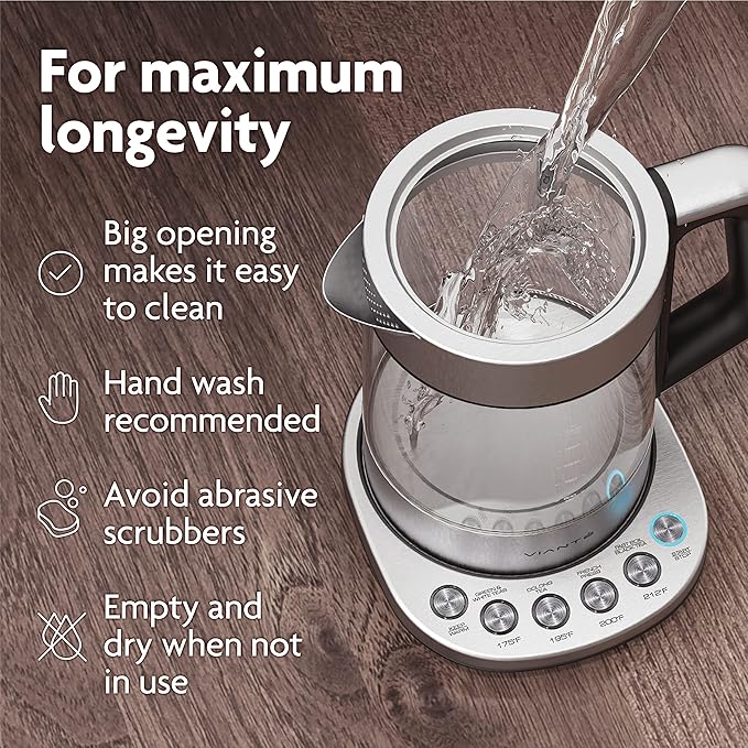 Vianté Electric Kettle With Infuser For Loose Leaf. Hot Tea Maker With Temperature Control And Automatic Shut Off. Tea Kettle With Brewing Programs. 1.5 Liters Capacity - Bloomnest