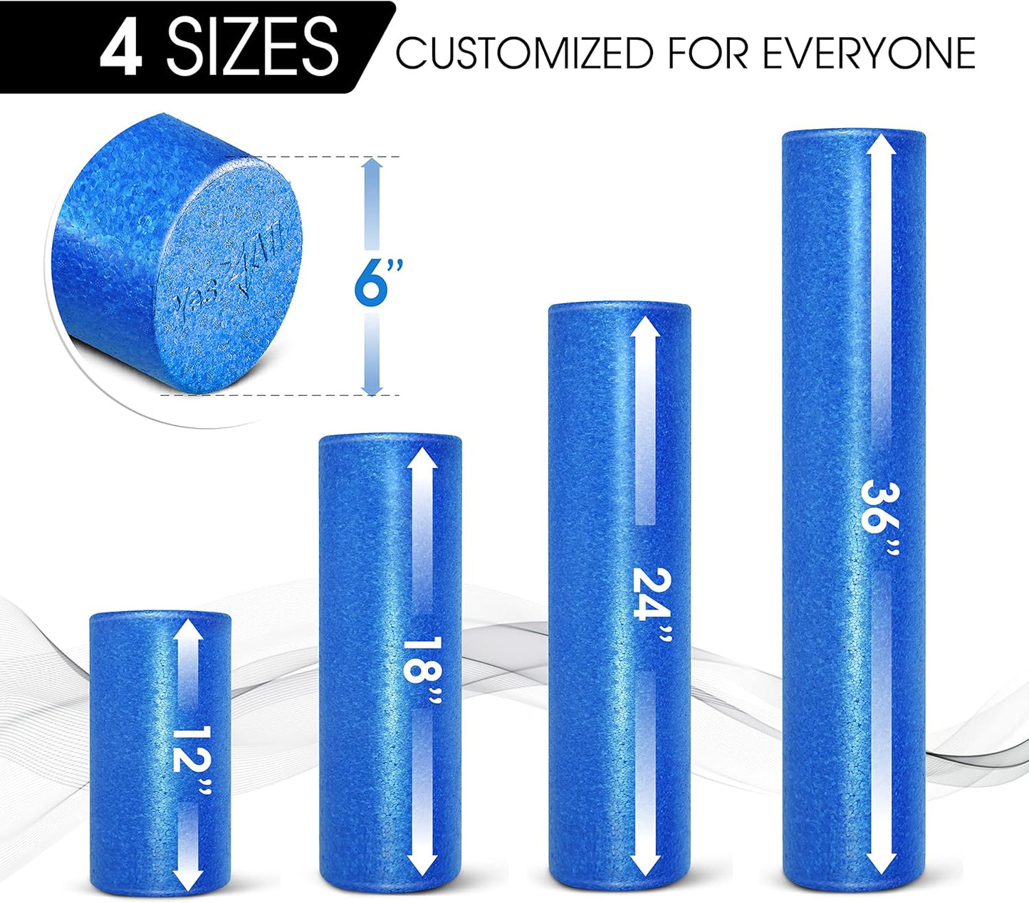 Yes4All High-Density EPP Round Back Roller Foam, Exercise Foam Roller for Yoga, Pilates & Stretching - 12, 18, 24, 36 inch