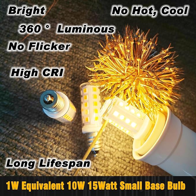 E12 LED Candelabra Base Night Light Bulb 1 Watt Equivalent 10W 15W, AC120V 150lm 2700K Warm White C7 E12 Small Bulbs for Salt Lamp Appliance Bulb Decorative String Lights, Non-dimmable, 4 Pack - Bloomnest