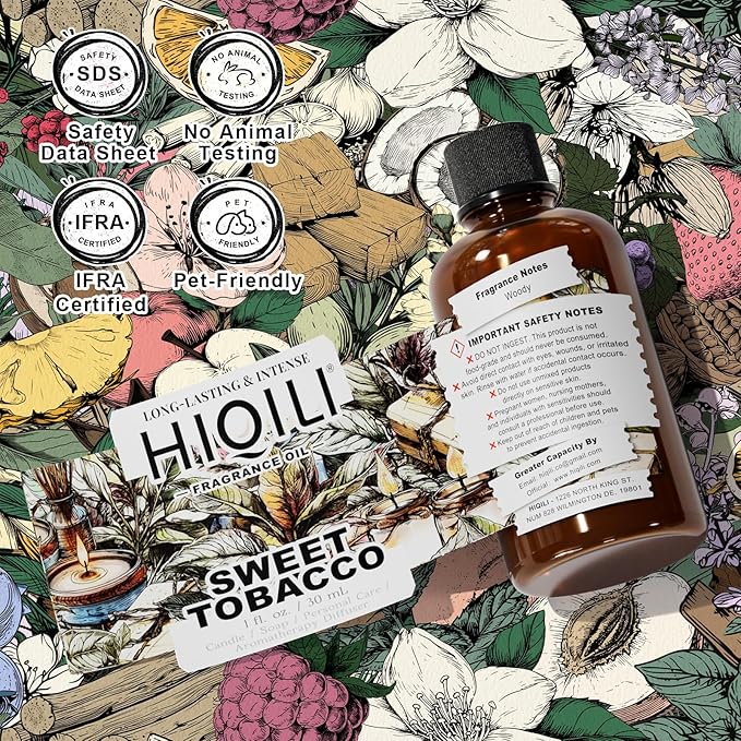 HIQILI Sweet Tobacco Fragrance Oil for Home Essential Oil Diffuser, Candle, Soap, Perfume & Body Scrubs Making, Rich Scent - 1 Fl Oz - Bloomnest