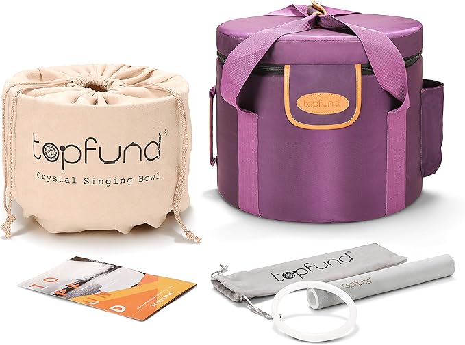 TOPFUND F Note Heart Chakra Crystal Singing Bowl 10 Inch with Heavy Duty Carrying Case and Suede Mallet