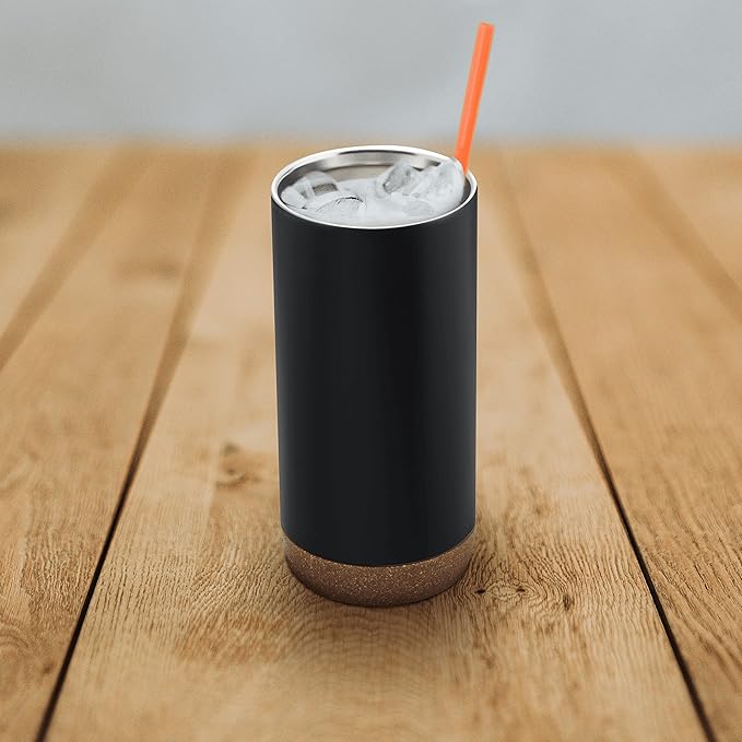 DISCOUNT PROMOS Travel Tumblers with Cork Bottom 16 oz. Set of 10, Bulk Pack - Double Wall Insulated, Matte Finish, Perfect for Iced Coffee, Soda, Other Beverages - Black - Bloomnest