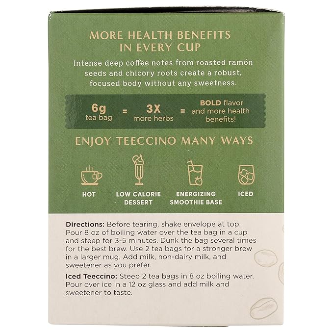 Teeccino French Roast Herbal Tea - Rich & Roasted Herbal Tea That’s Caffeine Free & Prebiotic for Natural Energy, Coffee Alternative, 10 Tea Bags (Pack of 4) - Bloomnest