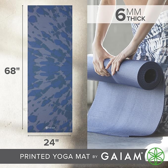 Gaiam Yoga Mat - Premium 6mm Print Extra Thick Non Slip Exercise & Fitness Mat for All Types of Yoga, Pilates & Floor Workouts (68"L x 24"W x 6mm Thick) - Bloomnest