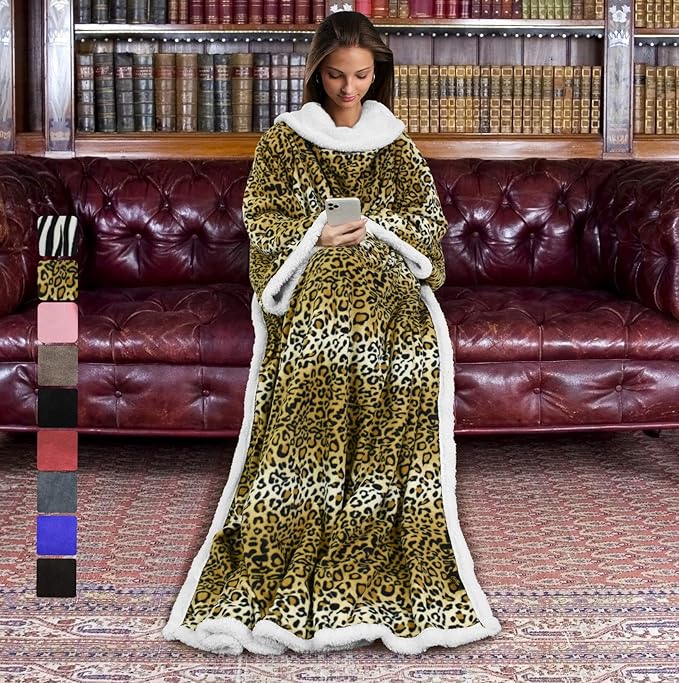 Tirrinia Sherpa Wearable Blanket With Sleeves, Full Body Throw Reading Wrap TV Blankets - Bloomnest