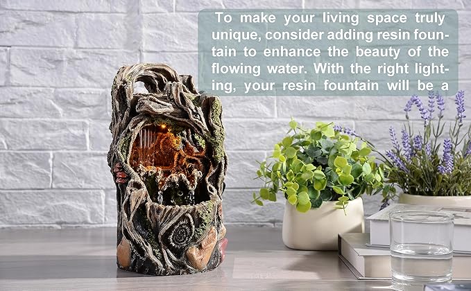 Tabletop Water Fountain, Home Décor Soothing Sound Machine with Automatic Pump, Nature Tree Stump Resin and for Indoor Zen Relaxation for Office, Living Room, or Bedroom Décor - Bloomnest