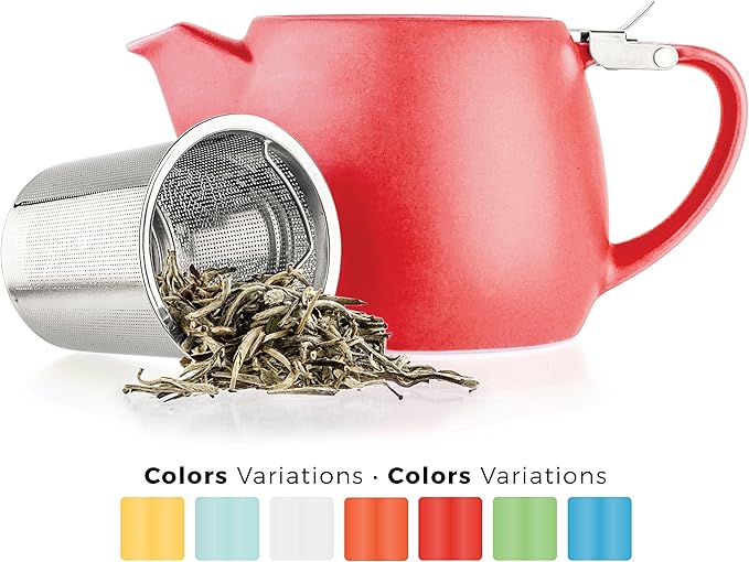 Tealyra - Pluto Porcelain Small Teapot Red - 18.2-ounce (1-2 cups) - Matte Finish - Stainless Steel Lid and Extra-Fine Infuser To Brew Loose Leaf Tea - 540ml - Bloomnest