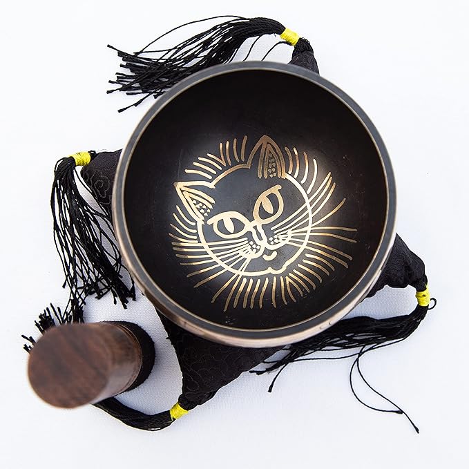 Tibetan Singing bowl Set - Easy To Play Cat Design Meditation Mindful 7 Chakra Sound Healing Handcrated Gift By HIMALAYAN BAZAAR - Bloomnest