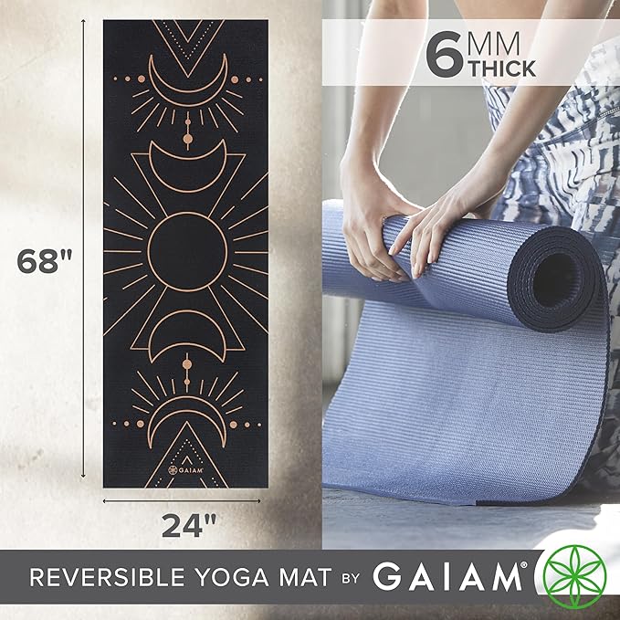 Gaiam Yoga Mat - Premium 6mm Print Reversible Extra Thick Non Slip Exercise & Fitness Mat for All Types of Yoga, Pilates & Floor Workouts (68" x 24" x 6mm Thick) - Bloomnest