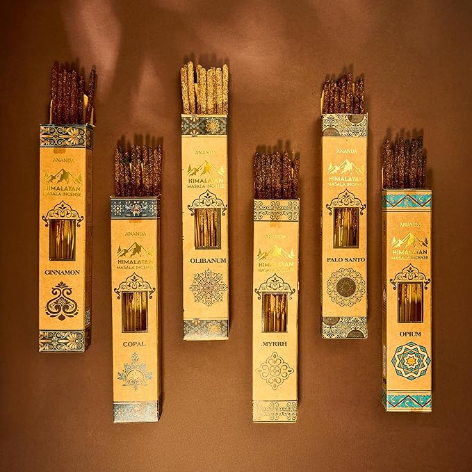Himalayan Smudge Incense – 6 Fragrant Scents: Palo Santo, Copal, Myrrh, Cinnamon, Opium, Olibanum | 60 Sticks + 6 Dhoop | Masala Blend with Resins, Herbs & Essential Oils | Handcrafted Rushant