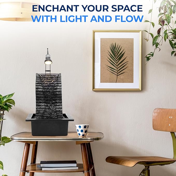 SereneLife Tabletop Water Fountain, Home Decor Soothing Sound Machine with Automatic Pump, Zen Relaxing Decor for Meditation, Perfect Holiday Thanksgiving Christmas Gift, 11" Tall