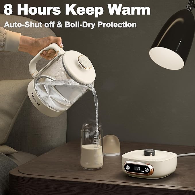 Topwit Electric Tea Kettle, 11 Temperature Control & 4 Presets Glass Kettle with Removable Infuser, 0.8L Electric Kettle for Coffee, Formula, Tea Maker with 8H Keep Warm, Boil-dry Protect, Beige - Bloomnest