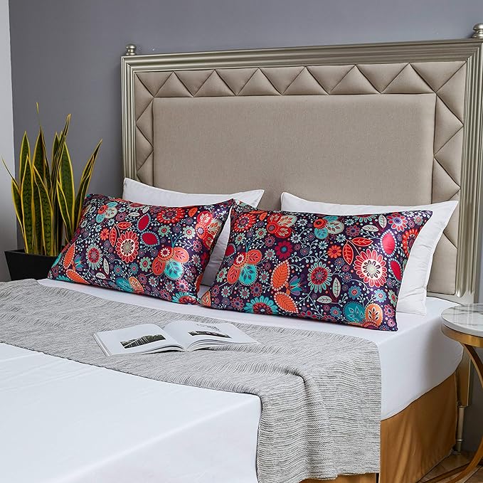 MR&HM Satin Pillowcase for Hair and Skin, Silk Satin Pillowcase 2 Pack, Standard Size Pillow Cases Set of 2, Silky Pillow Cover with Envelope Closure (20x26, Sunflower) - Bloomnest
