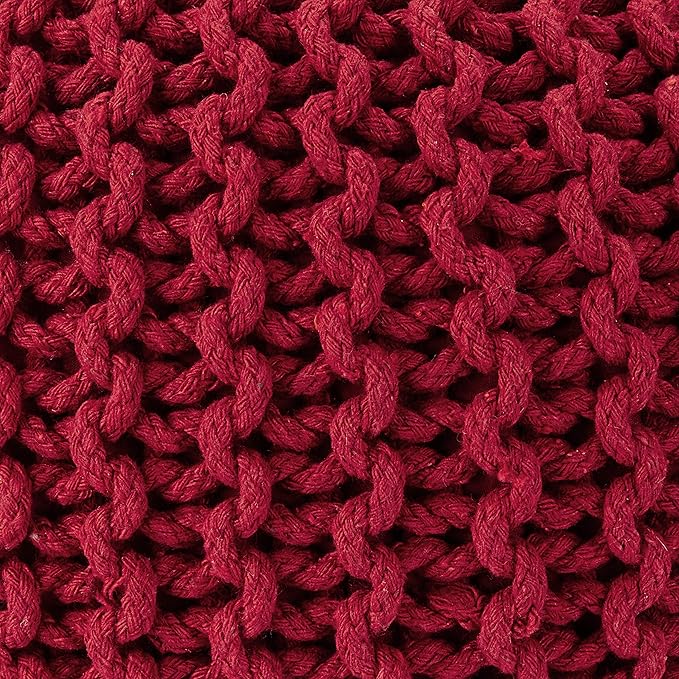 REDEARTH · Round Pouf Ottoman - Hand Knitted Cable Boho Poof - Foot Stool Bean Bag - Home Décor Stuffed Footrest for Living Room - Nursery - Bedroom - 100% Cotton Poufs (19.5"x19.5"x14") - Red - Bloomnest