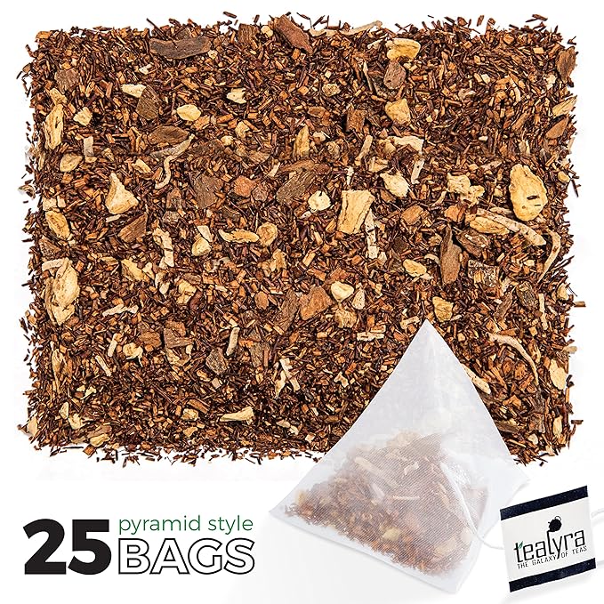 Tealyra - Rooibos Coconut Vanilla Chai - 25 Bags - Ginger Cinnamon - Red Bush Rooibos Herbal Loose Leaf Tea - Antioxidants Rich - Caffeine-Free - Pyramids Style Sachets - Bloomnest